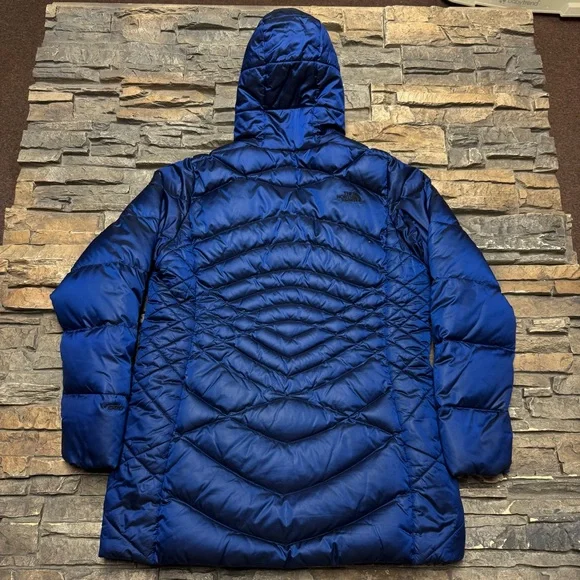 The North Face 550 Down Insulated Parka Jacket Women Large Blue Full Zip Pockets - Picture 7 of 14